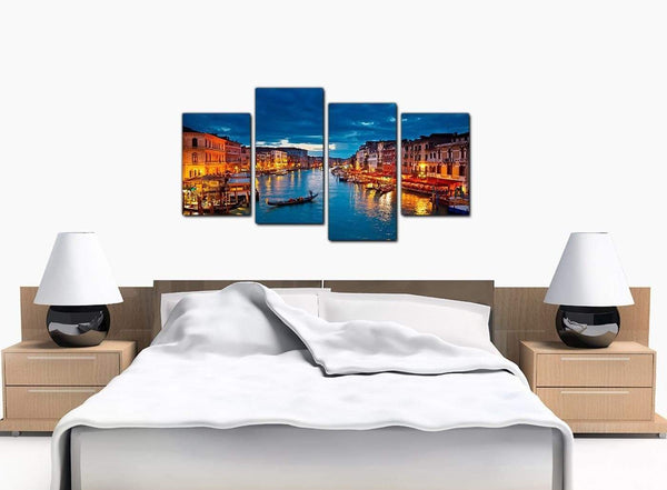 4 Panel Set of Modern Blue Canvas Art