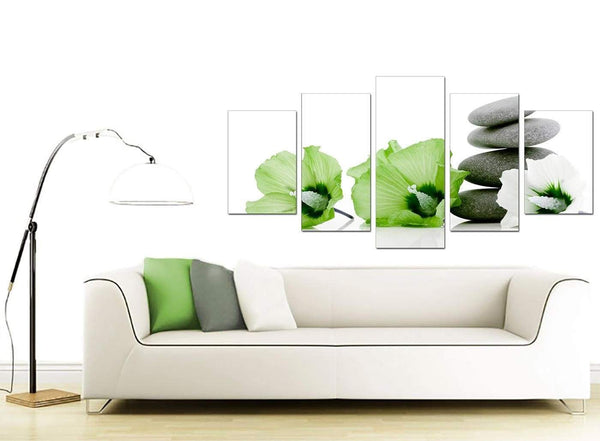 Modern Lime Green White Grey Flowers Zen Floral Canvas