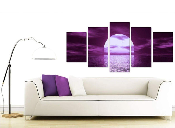 Purple Sunset Ocean Sky Landscape Modern Canvas Art