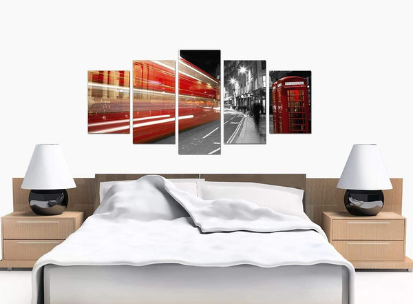 5 Part Set of Cheap Red Canvas Art