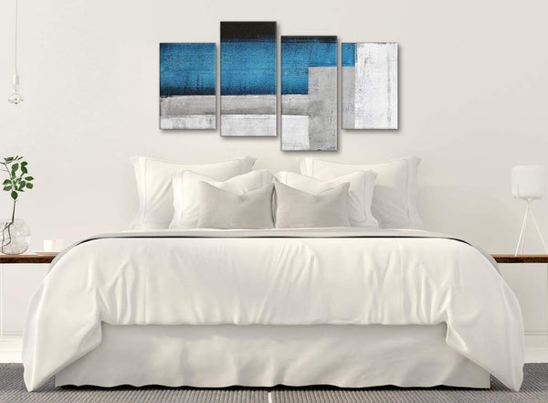 Modern Large Blue Grey Painting Abstract Living Room Canvas Pictures Decor - 4423 - 130cm Set of Prints