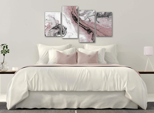 Modern Large Blush Pink and Grey Swirl Abstract Living Room Canvas Wall Art Decor - 4463 - 130cm Set of Prints
