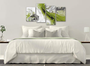 Modern Large Lime Green and Grey Swirl Abstract Bedroom Canvas Wall Art Decor - 4464 - 130cm Set of Prints