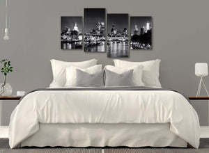 Modern Large River Thames Skyline of London Canvas Art Prints - Landscape - 4430 Black White Grey - 130cm Set of Pictures