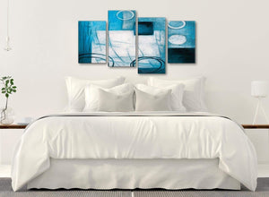 Modern Large Teal White Painting Abstract Bedroom Canvas Wall Art Decor - 4432 - 130cm Set of Prints