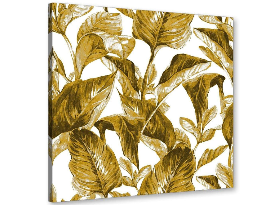 Modern Mustard Yellow White Tropical Leaves Canvas Modern 49cm Square 1S318S For Your Living Room