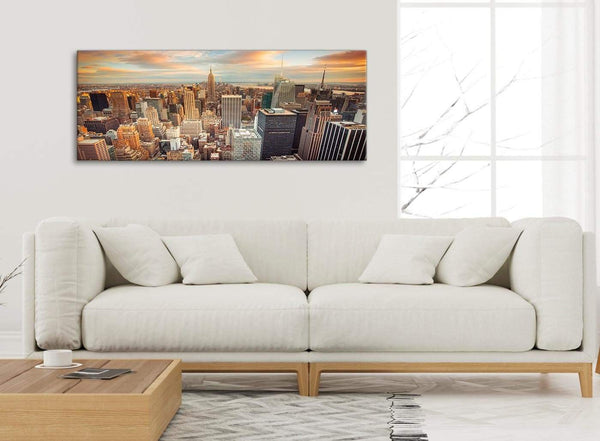 Modern New York Skyline Sunset Manhattan Cityscape - Canvas Art Pictures - Landscape - 1202 - 120cm Wide Print