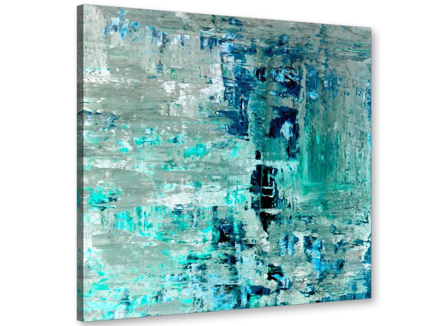 Modern Turquoise Teal Abstract Painting Wall Art Print Canvas Modern 49cm Square 1S333S For Your Bedroom