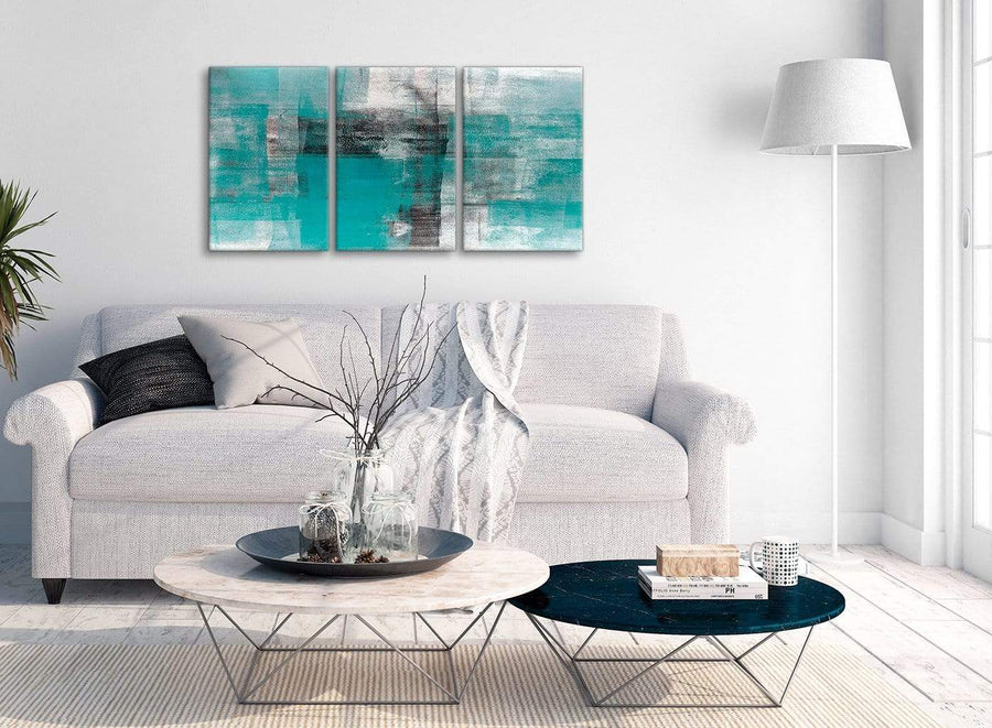 Multiple 3 Piece Teal Black White Painting Kitchen Canvas Wall Art Decor - Abstract 3399 - 126cm Set of Prints