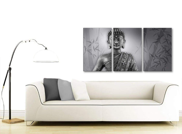 Multiple 3 Panel Black White Buddha Kitchen Canvas Wall Art Accessories - 3373 - 126cm Set of Prints