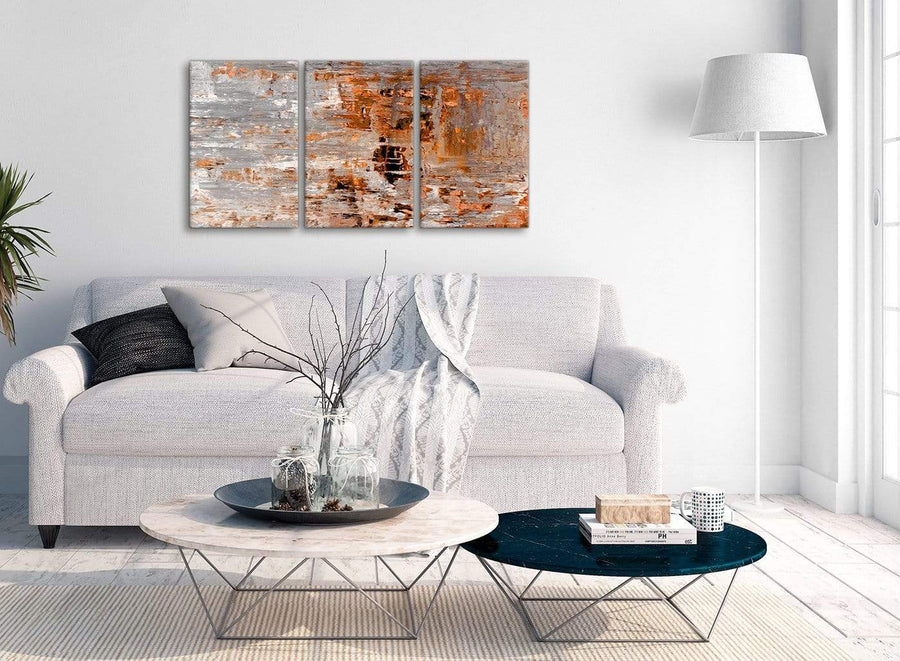 Multiple 3 Panel Burnt Orange Grey Painting Kitchen Canvas Wall Art Accessories - Abstract 3415 - 126cm Set of Prints