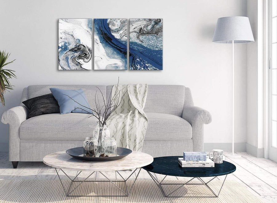 Multiple 3 Piece Blue and Grey Swirl Dining Room Canvas Pictures Decor - Abstract 3465 - 126cm Set of Prints