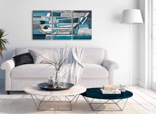 Multiple 3 Piece Teal Grey Painting Hallway Canvas Wall Art Decor - Abstract 3402 - 126cm Set of Prints
