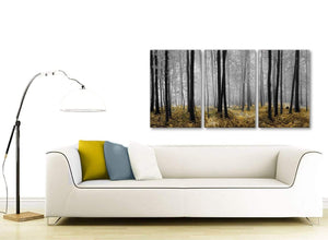 Multiple 3 Panel Yellow and Grey Forest Woodland Trees Dining Room Canvas Wall Art Accessories - 3384 - 126cm Set of Prints