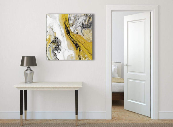 Mustard Yellow and Grey Swirl Abstract Living Room Canvas Wall Art Decor 1s462l - 79cm Square Print