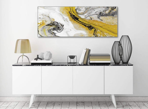 Mustard Yellow and Grey Swirl Living Room Canvas Wall Art Accessories - Abstract 1462 - 120cm Print