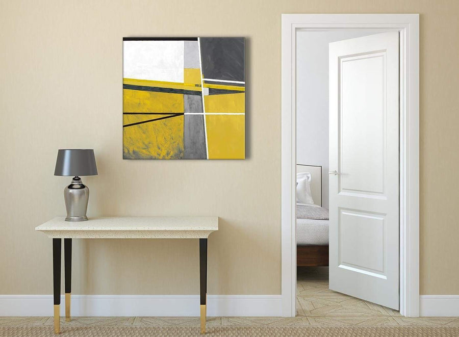 Mustard Yellow Grey Painting Abstract Hallway Canvas Pictures Decorations 1s388l - 79cm Square Print