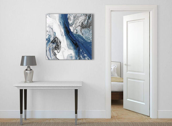 Blue and Grey Swirl Abstract Office Canvas Wall Art Decor 1s465l - 79cm Square Print