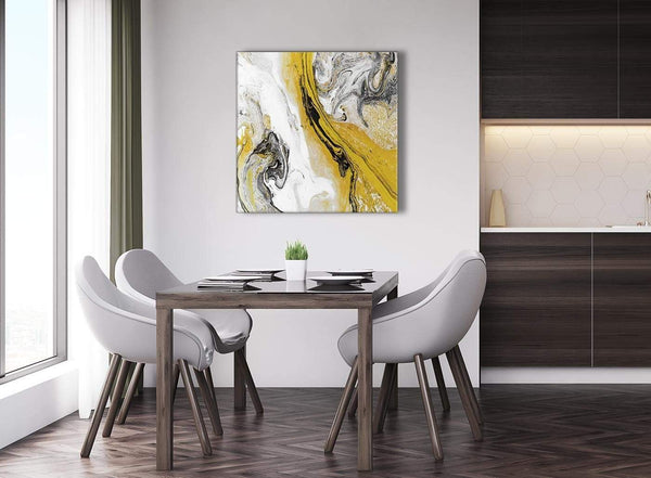 Next Mustard Yellow and Grey Swirl Abstract Living Room Canvas Wall Art Decor 1s462l - 79cm Square Print