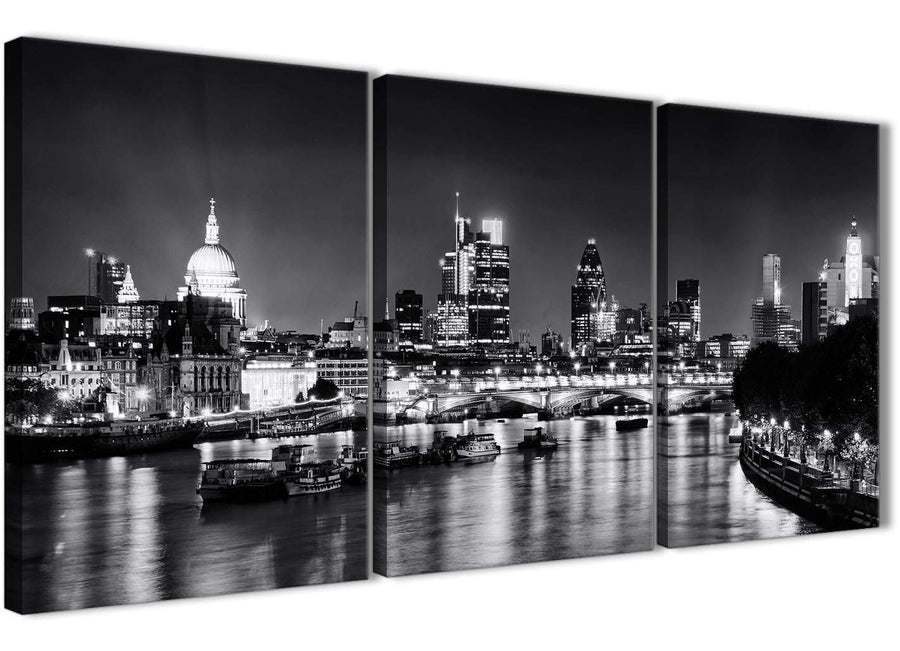 Next Set of 3 Piece Landscape Canvas Wall Art River Thames Skyline of London - 3430 Black White Grey 126cm Set of Prints