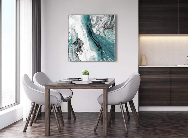 Next Teal and Grey Swirl Abstract Bedroom Canvas Pictures Decor 1s468l - 79cm Square Print