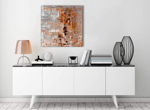 Contemporary Burnt Orange Grey Painting Kitchen Canvas Wall Art Decorations - Abstract 1s415m - 64cm Square Print