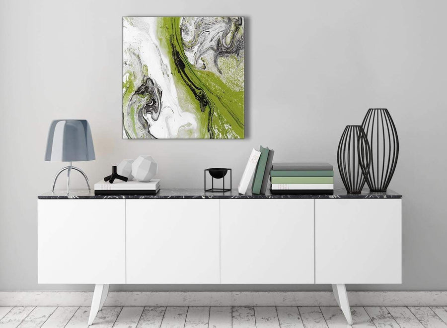 Contemporary Lime Green and Grey Swirl Living Room Canvas Wall Art Decorations - Abstract 1s464m - 64cm Square Print