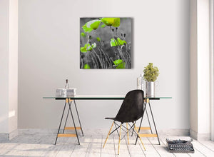 Contemporary Lime Green Poppy Flowers Kitchen Canvas Wall Art Decorations - Abstract 1s138m - 64cm Square Print