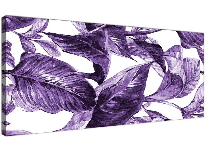 Oversized Dark Purple White Tropical Exotic Leaves Canvas Modern 120cm Wide 1322 For Your Dining Room - 1322