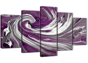 Oversized Extra Large Plum Purple White Swirls Modern Abstract Canvas Wall Art Split 5 Panel 160cm Wide 5353 For Your Living Room