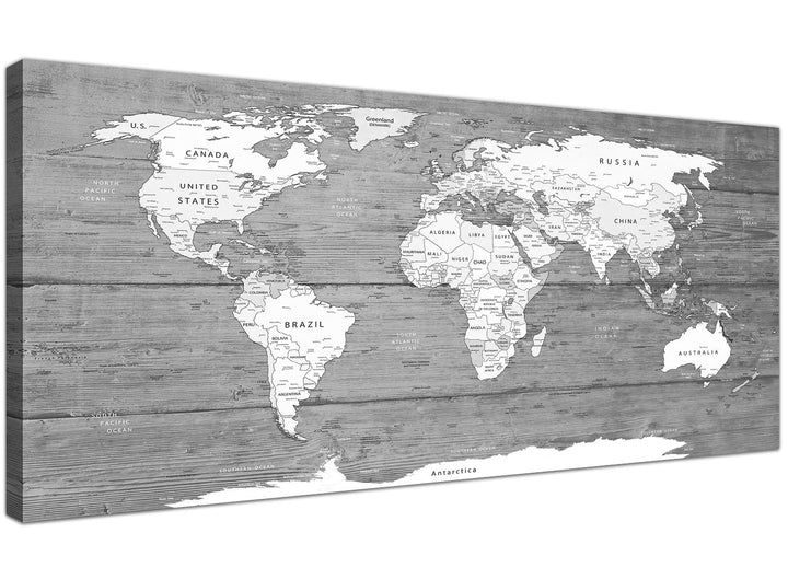 Oversized Large Black White Map Of World Atlas Canvas Wall Art PrintModern 120cm Wide 1315 For Your Living Room - 1315