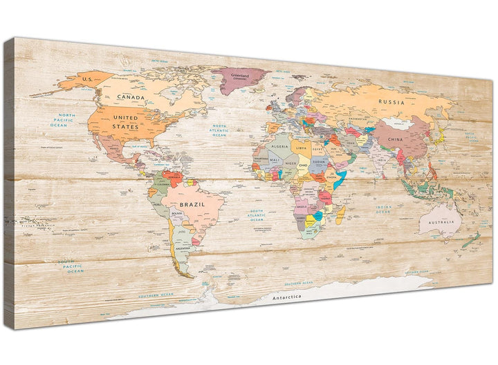 Oversized Large Cream Map Of The World Atlas Picture Canvas Modern 120cm Wide 1314 For Your Office - 1314
