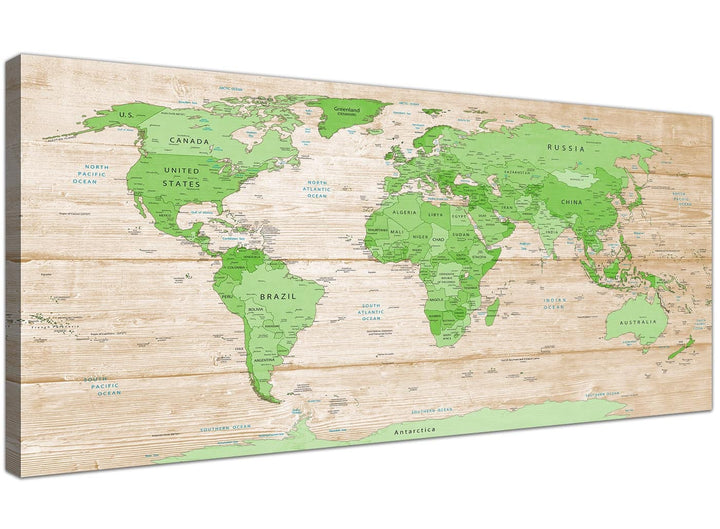 Oversized Large Lime Green Cream World Map Atlas Canvas Modern 120cm Wide 1310 For Your Dining Room - 1310