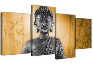Oversized Large Orange And Grey Silver Wall Art Prints Of Buddha Canvas Split 4 Piece 4329 For Your Living Room
