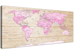 Oversized Large Pink Cream Map Of World Atlas Canvas Modern 120cm Wide 1309 For Your Teenage Girls Bedroom