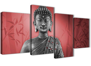 Oversized Large Red And Grey Silver Wall Art Prints Of Buddha Canvas Split 4 Piece 4331 For Your Living Room