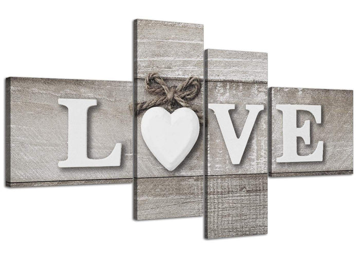 Oversized Large Shabby Chic Love Quote Beige Canvas Split 4 Panel 4297 For Your Living Room - 1297