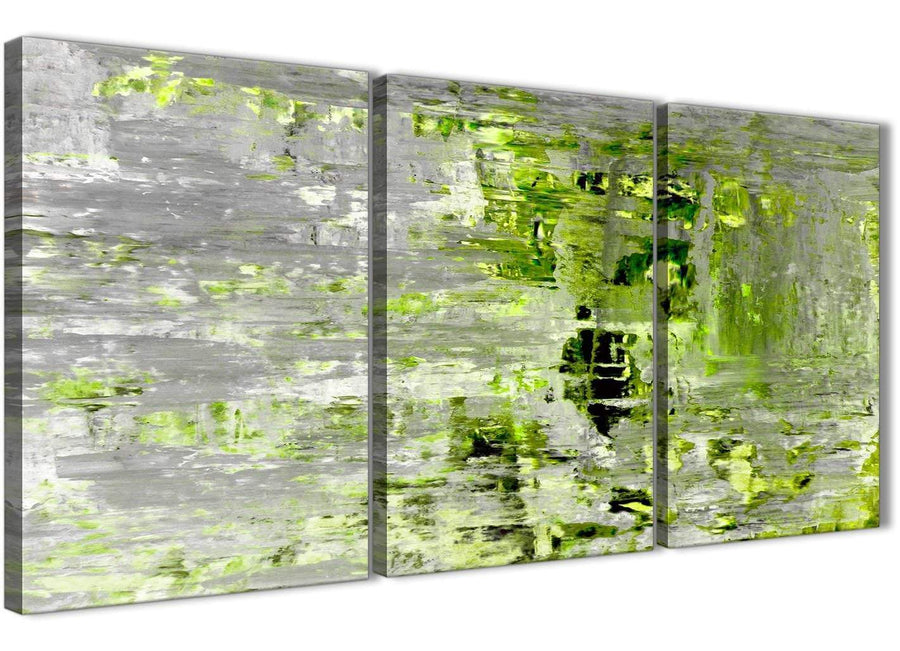 Oversized Lime Green Grey Abstract Painting Wall Art Print Canvas Split 3 Set 125cm Wide 3360 For Your Dining Room