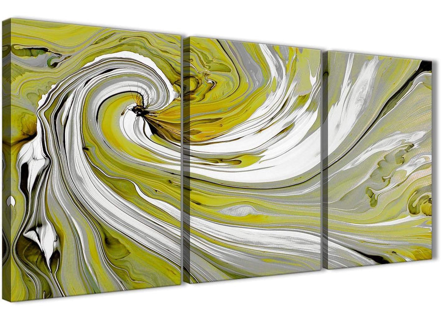 Oversized Lime Green Swirls Modern Abstract Canvas Wall Art Multi Set Of 3 125cm Wide 3351 For Your Living Room