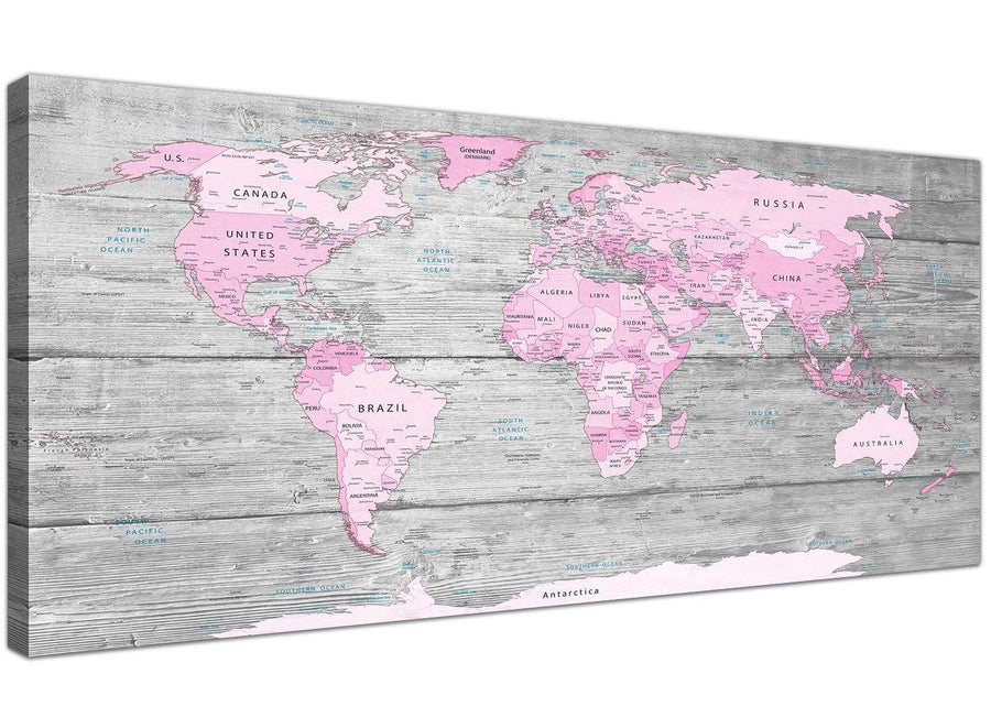 Oversized Pink Grey Large Pink Grey Map Of World Atlas Canvas Wall Art Print ‚Äö√Ñ√¨ Maps Canvas Modern 120cm Wide 1302 For Your Study