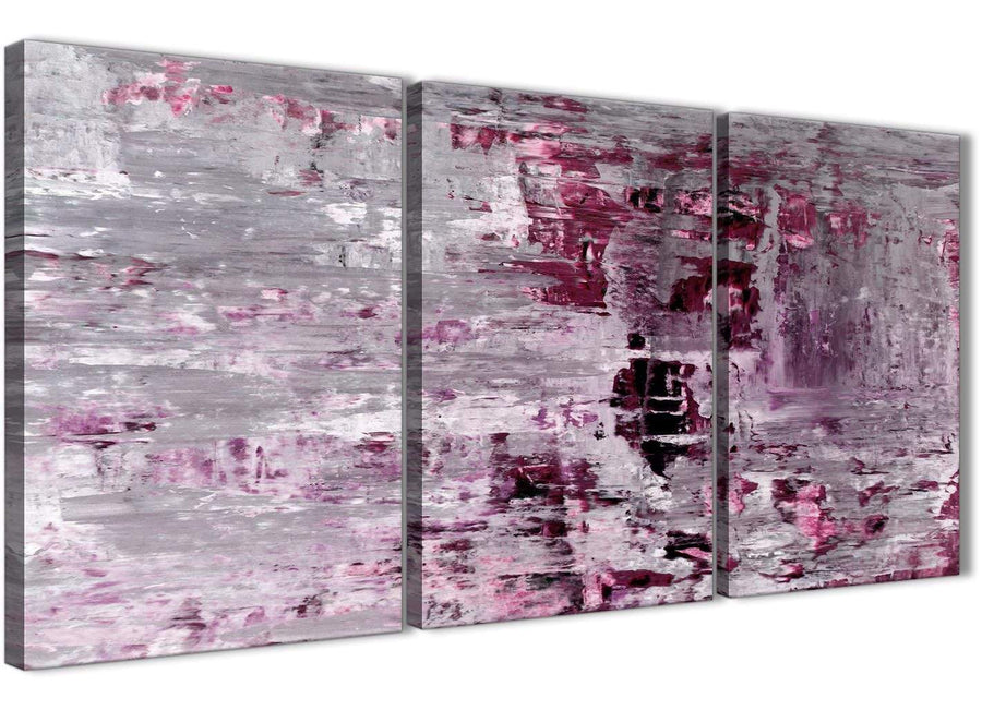 Oversized Plum Grey Abstract Painting Wall Art Print Canvas Split 3 Set 125cm Wide 3359 For Your Bedroom
