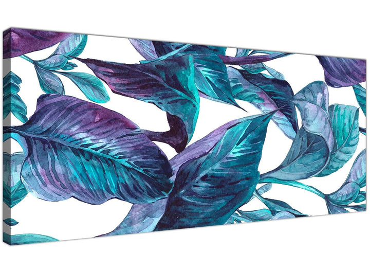 Oversized Turquoise And White Tropical Leaves Canvas Modern 120cm Wide 1323 For Your Living Room - 1323