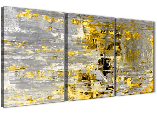Oversized Yellow Abstract Painting Wall Art Print Canvas Split 3 Part 125cm Wide 3357 For Your Kitchen