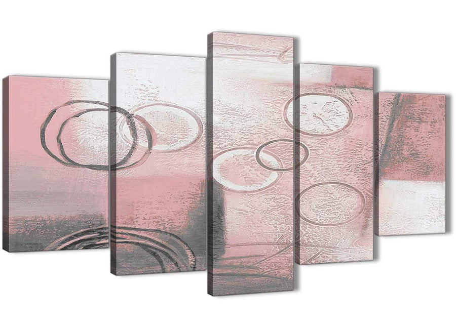 Oversized 5 Piece Blush Pink Grey Painting Abstract Office Canvas Wall Art Decor - 5433 - 160cm XL Set Artwork
