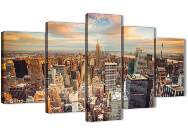 Oversized 5 Piece Landscape Canvas Wall Art Pictures - New York Skyline Sunset Manhattan Cityscape - 5202 - 160cm XL Set Artwork