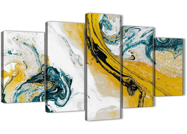 Mustard Yellow and Teal Swirl Living Room Canvas Wall Art Accessories - Abstract Print