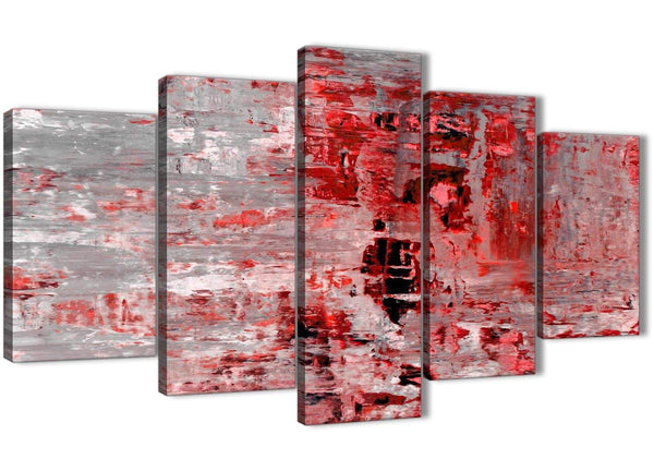 Oversized 5 Panel Red Grey Painting Abstract Office Canvas Pictures Decor - 5414 - 160cm XL Set Artwork