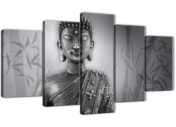 Oversized 5 Panel Black White Buddha Office Canvas Wall Art Decor - 5373 - 160cm XL Set Artwork
