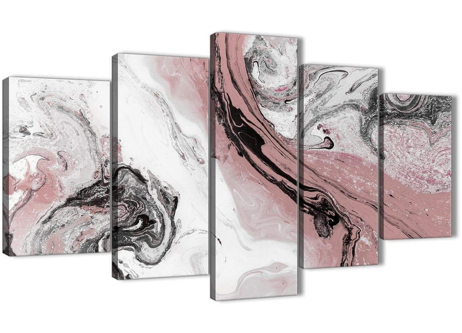 Oversized 5 Panel Blush Pink and Grey Swirl Abstract Office Canvas Wall Art Decor - 5463 - 160cm XL Set Artwork