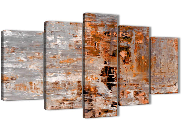 Oversized 5 Piece Burnt Orange Grey Painting Abstract Living Room Canvas Pictures Decor - 5415 - 160cm XL Set Artwork